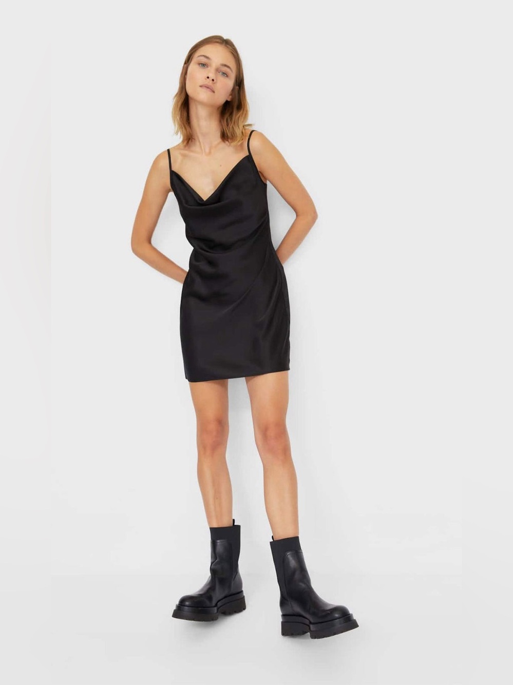 Stradivarius black satin dress